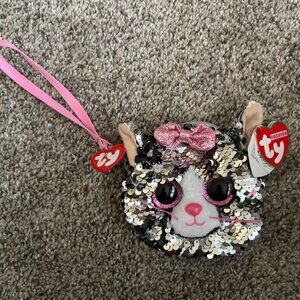 Fashion TY Sequined KIKI Kitty Kitty August 16th Birthday Change Clutch Purse